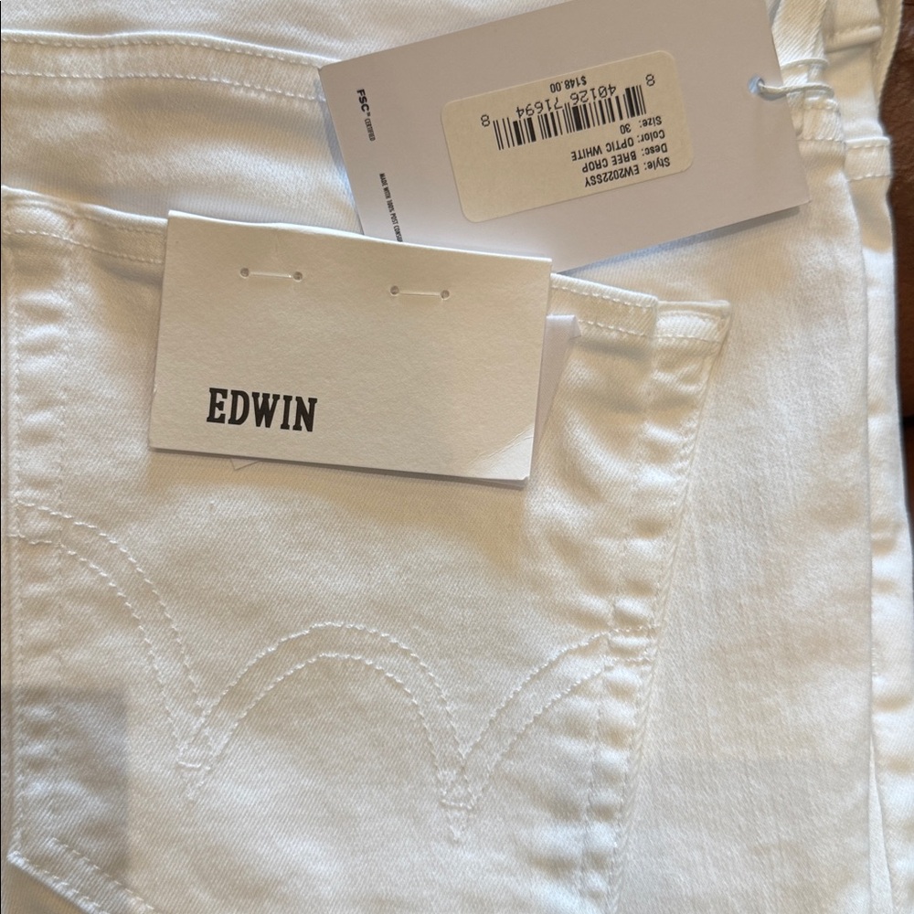 Edwin Bree Crop Optic White Jeans Slim Straight Size 30 Brand New With Tickets